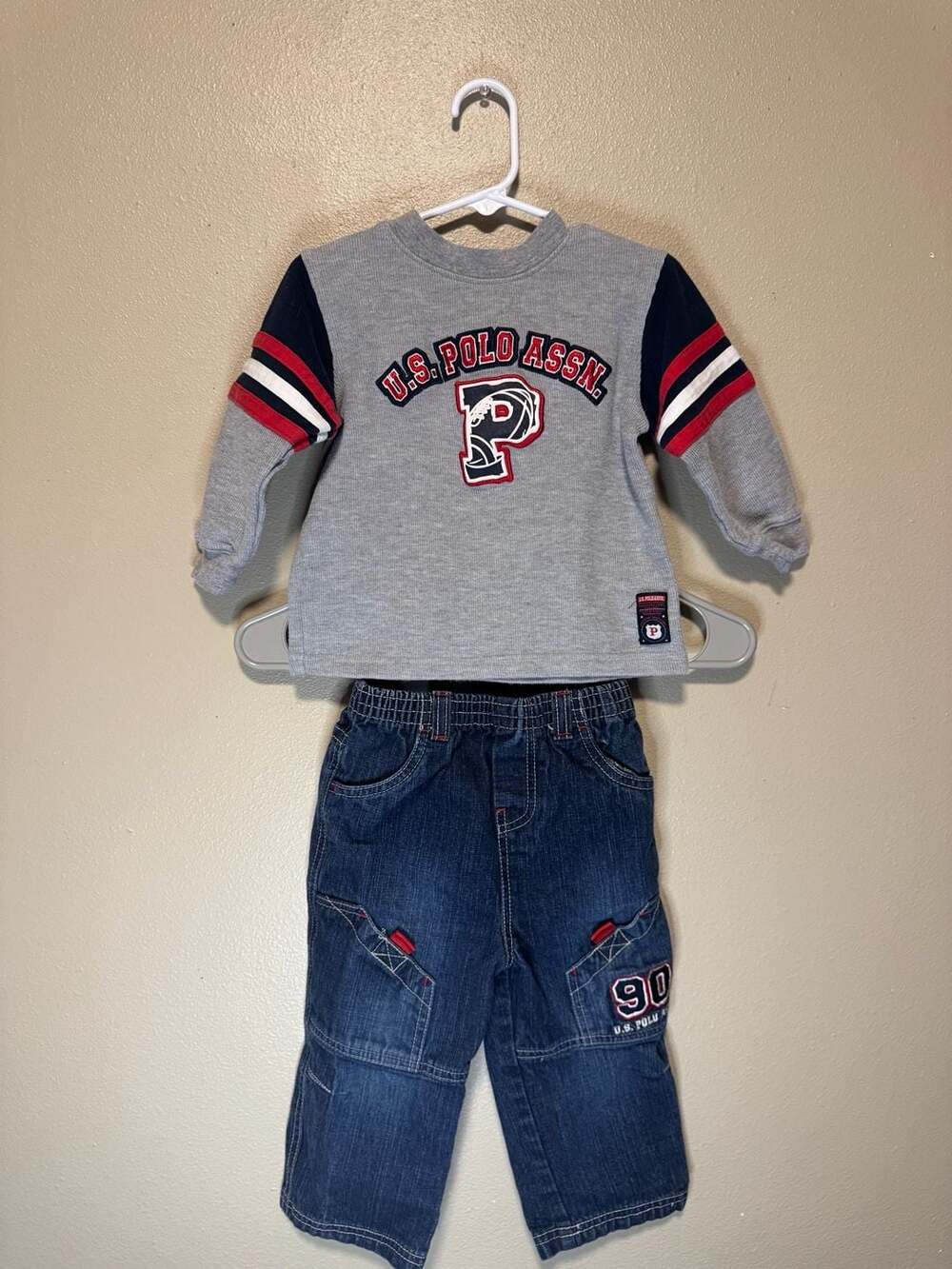 U.S. Polo Assn. Toddler Boys 24M Long Sleeve Shirt and Denim Jeans Outfit Set